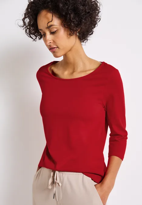 Shirt met boothals racing red