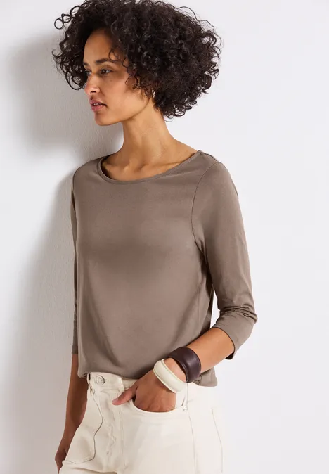 Shirt met boothals silk brown