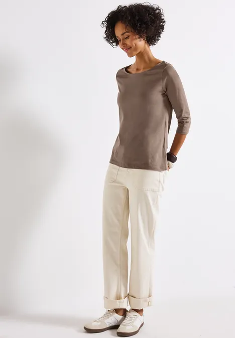 Shirt mit U-Boot-Ausschnitt silk brown
