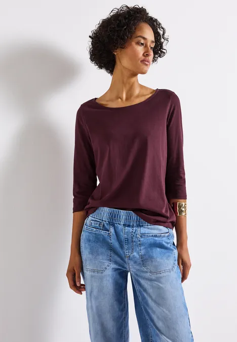 Shirt met boothals wildberry red