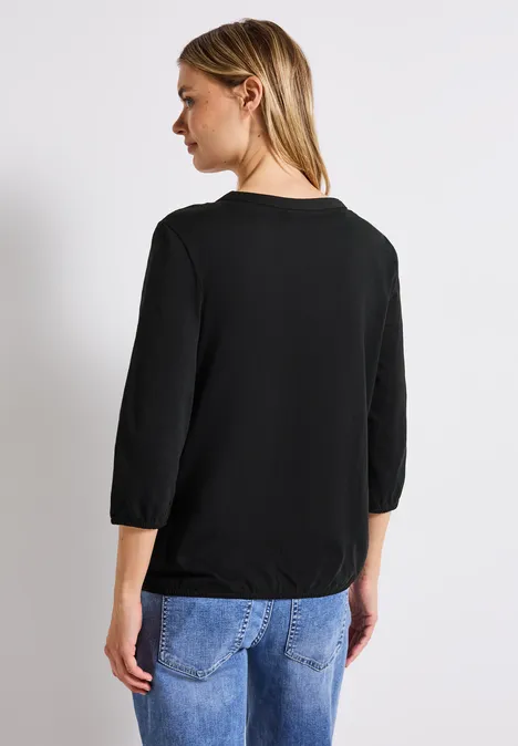 Split Neck Jersey-Shirt Black