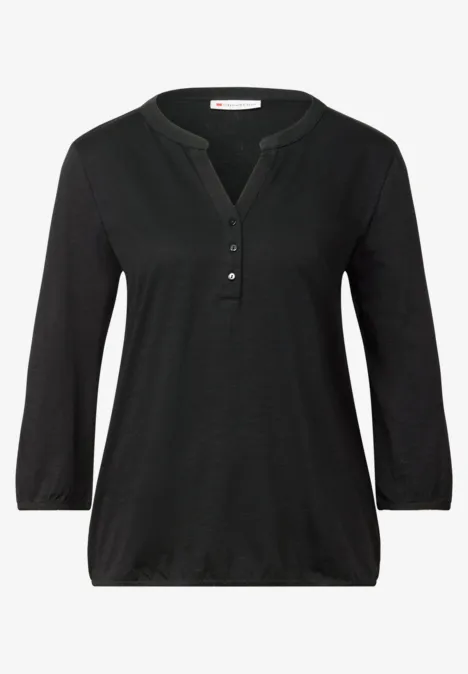 Split Neck Jersey-Shirt Black