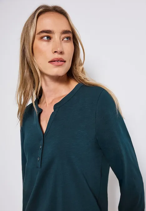 Split Neck Jersey-Shirt tide blue