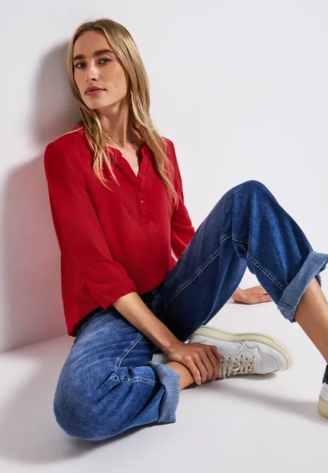 Split Neck Jersey-Shirt racing red