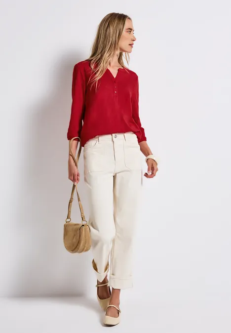 Split Neck Jersey-Shirt racing red