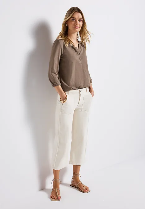 Split Neck Jersey-Shirt silk brown