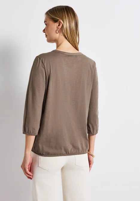 Split Neck Jersey-Shirt silk brown
