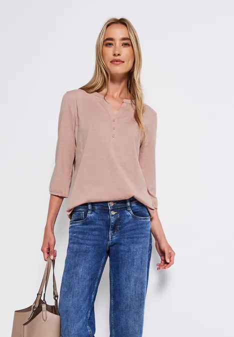Split Neck Jersey-Shirt faded rose