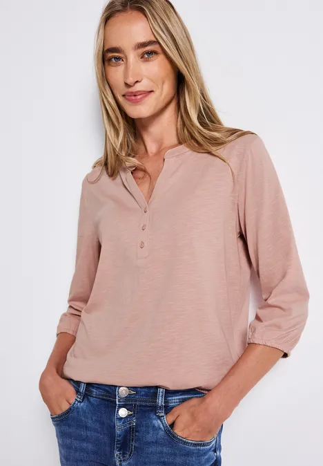 Split Neck Jersey-Shirt faded rose