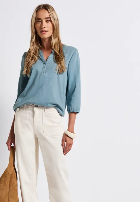 Split Neck Jersey-Shirt glacier blue