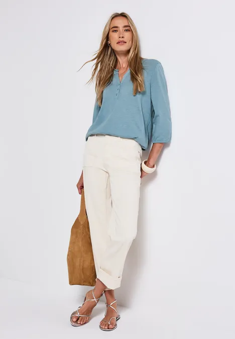 Split Neck Jersey-Shirt glacier blue