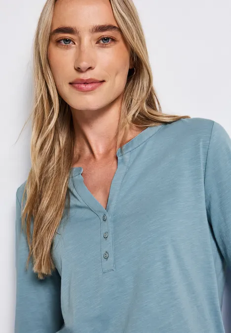 Split Neck Jersey-Shirt glacier blue