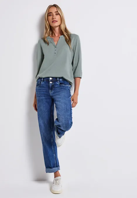 Split Neck Jersey-Shirt arona blue