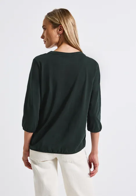 Split Neck Jersey-Shirt evernight green
