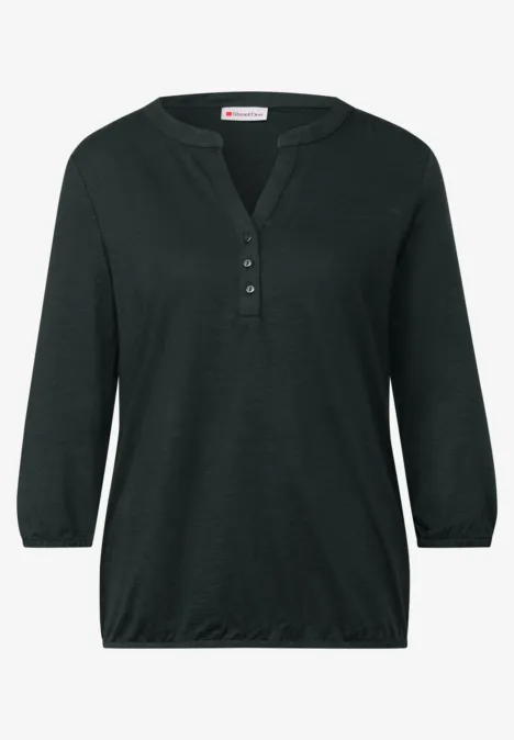 Split Neck Jersey-Shirt evernight green