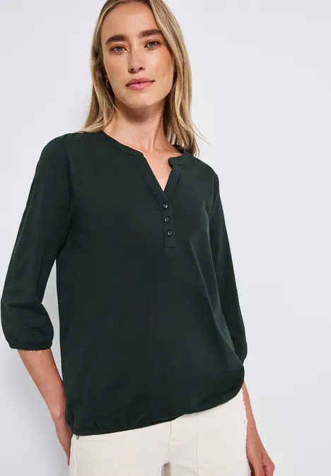 Split Neck Jersey-Shirt evernight green