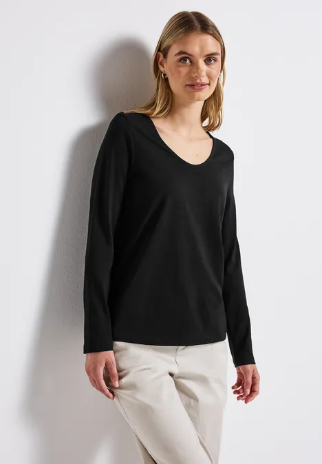 Langarmshirt in Unifarbe Black