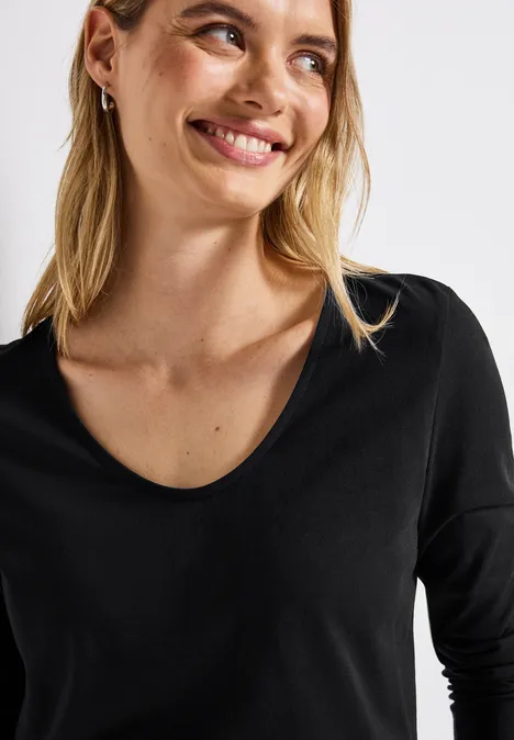 Langarmshirt in Unifarbe Black