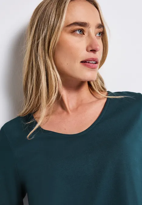 Langarmshirt in Unifarbe tide blue