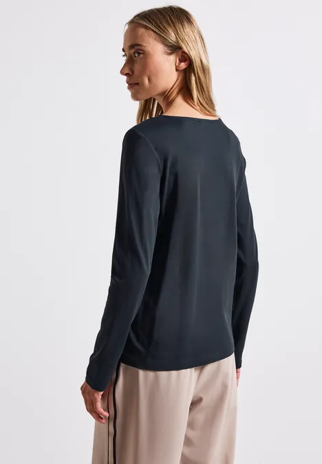 Langarmshirt in Unifarbe deepwater blue