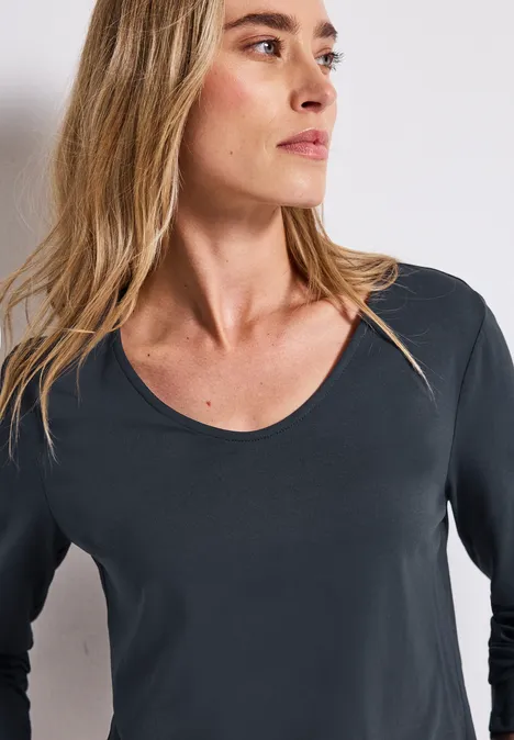 Langarmshirt in Unifarbe deepwater blue