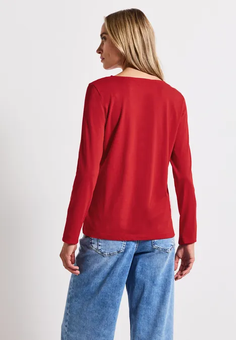 Langarmshirt in Unifarbe racing red