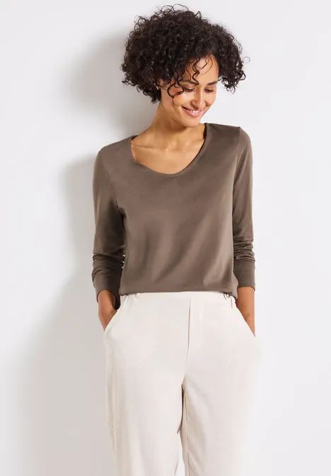 Langarmshirt in Unifarbe silk brown