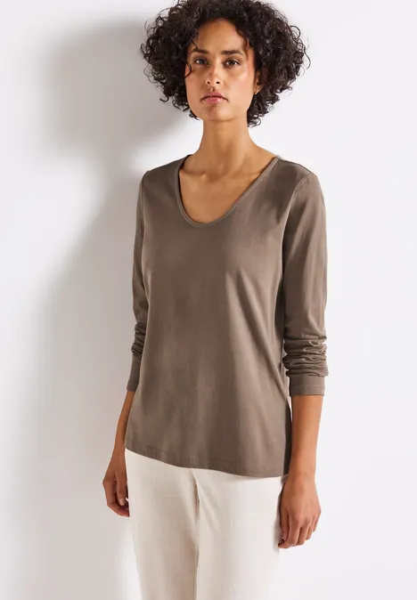 Langarmshirt in Unifarbe silk brown
