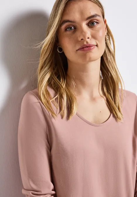 Langarmshirt in Unifarbe faded rose