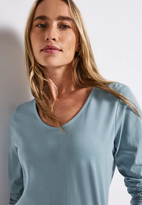 Langarmshirt in Unifarbe glacier blue