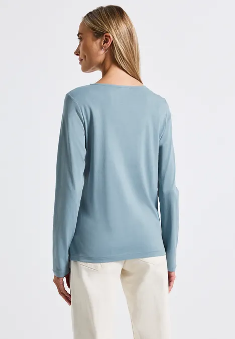 Langarmshirt in Unifarbe glacier blue