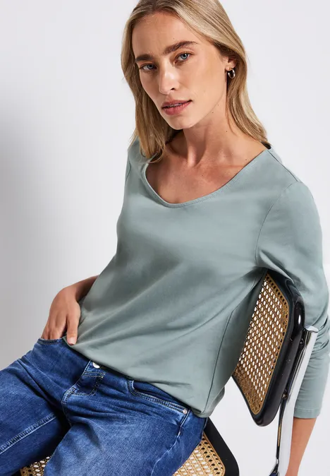 Langarmshirt in Unifarbe arona blue