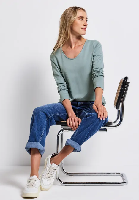 Langarmshirt in Unifarbe arona blue