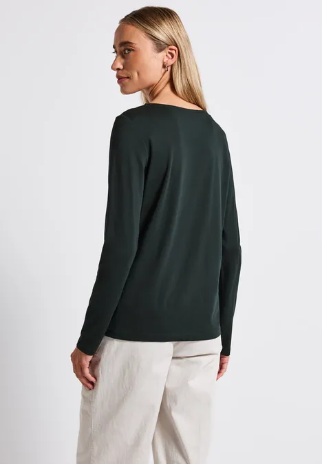 Langarmshirt in Unifarbe evernight green