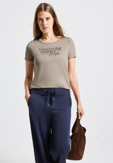 T-Shirt mit Frontprint morning beige