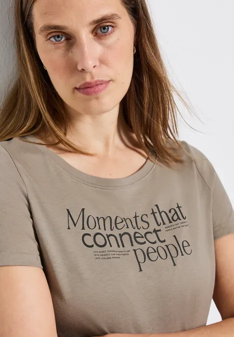 T-Shirt mit Frontprint morning beige