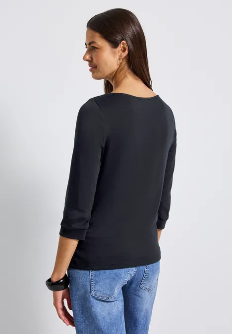 Shirt mit U-Boot-Ausschnitt Black
