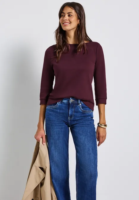 Shirt met boothals wildberry red