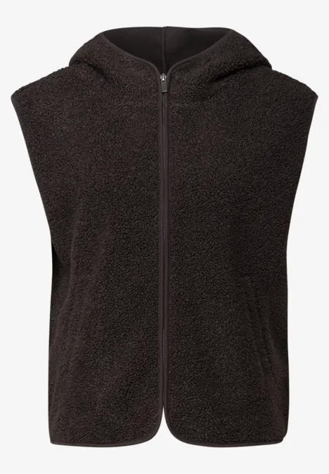 Teddy vest met capuchon deep roast brown