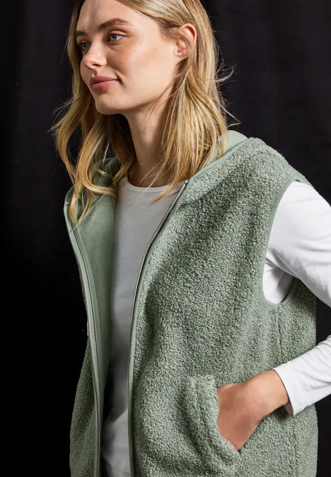 Teddy Weste mit Kapuze dark serene green