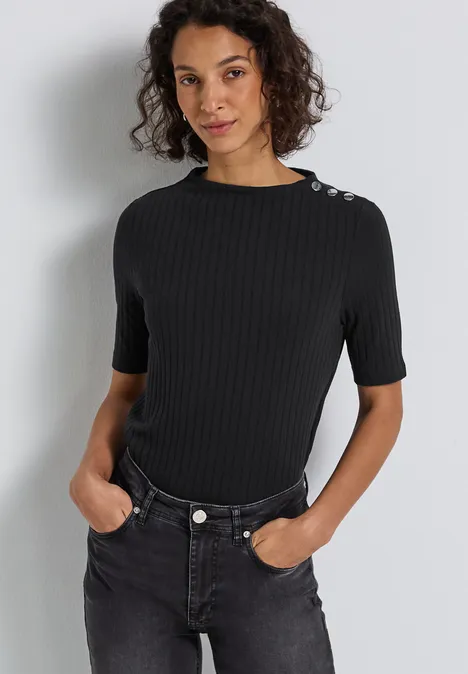 Turtleneck Shirt mit Knöpfen Black
