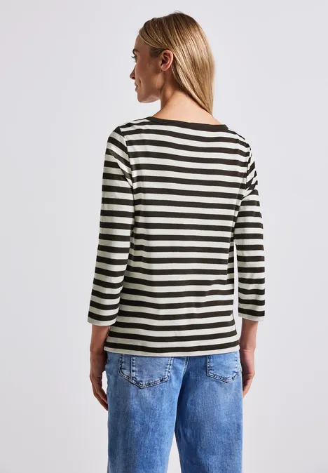 Gestreiftes U-Boot Shirt deep roast brown