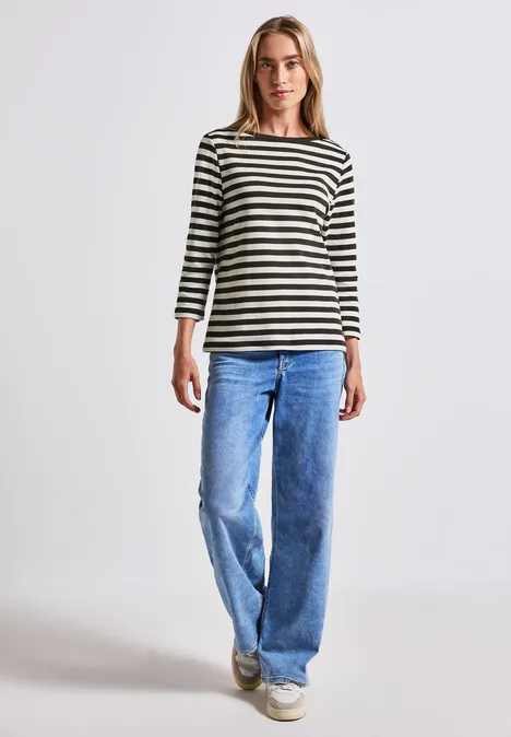 Gestreiftes U-Boot Shirt deep roast brown