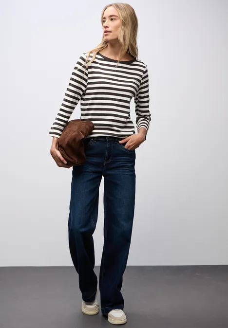 Gestreiftes U-Boot Shirt deep roast brown