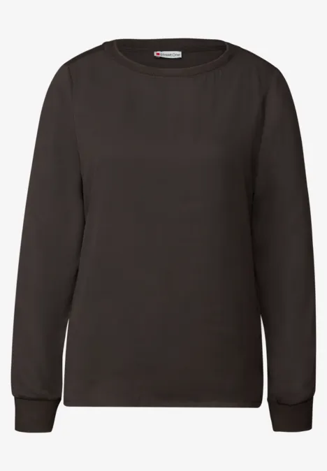 Materiaalmix chiffon shirt deep roast brown