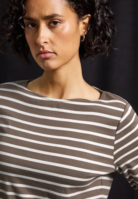 Gestreiftes Basic Shirt silk brown