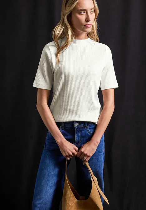 T-Shirt mit Rippstruktur off white