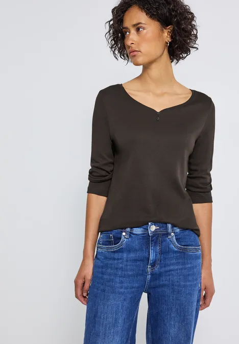 Basic shirt met knoopdetail deep roast brown