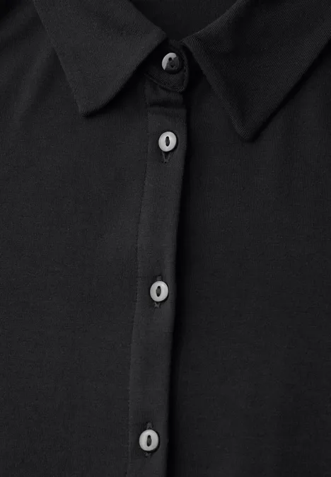 Jersey-Shirt im Blusen-Look Black