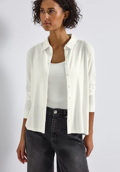 Jersey-Shirt im Blusen-Look off white